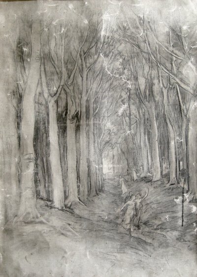 Study of Grove of Trees in Charcoal by Felix Resurreccion Hidalgo